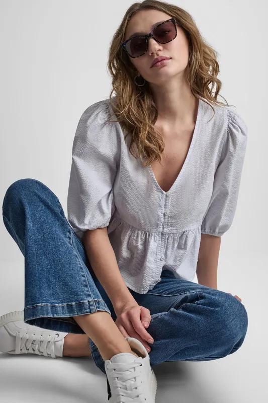 PUFF SLEEVE V-NECK SHIRT made by DKNY