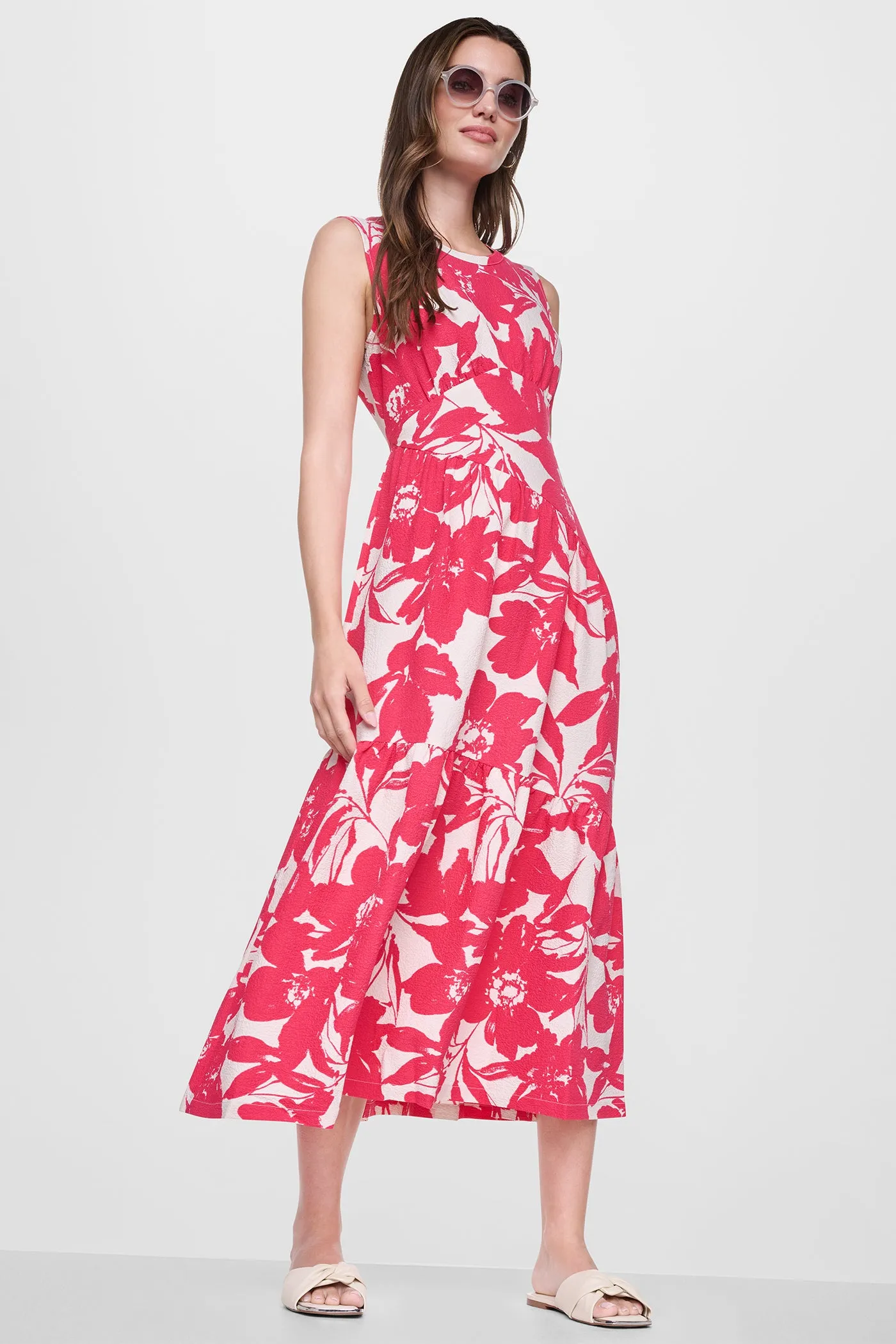 JEWEL NECK PRINTED MIDI DRESS sold by DKNY
