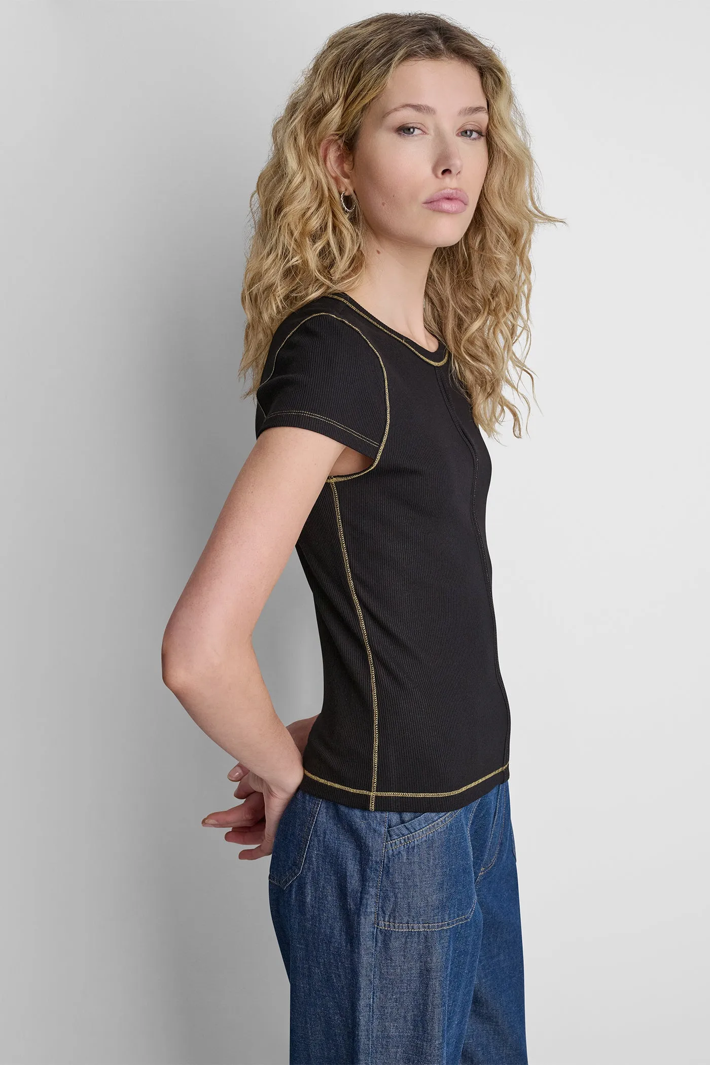 CONTRAST STITCH KNIT TOP sold by DKNY product image thumbnail 4