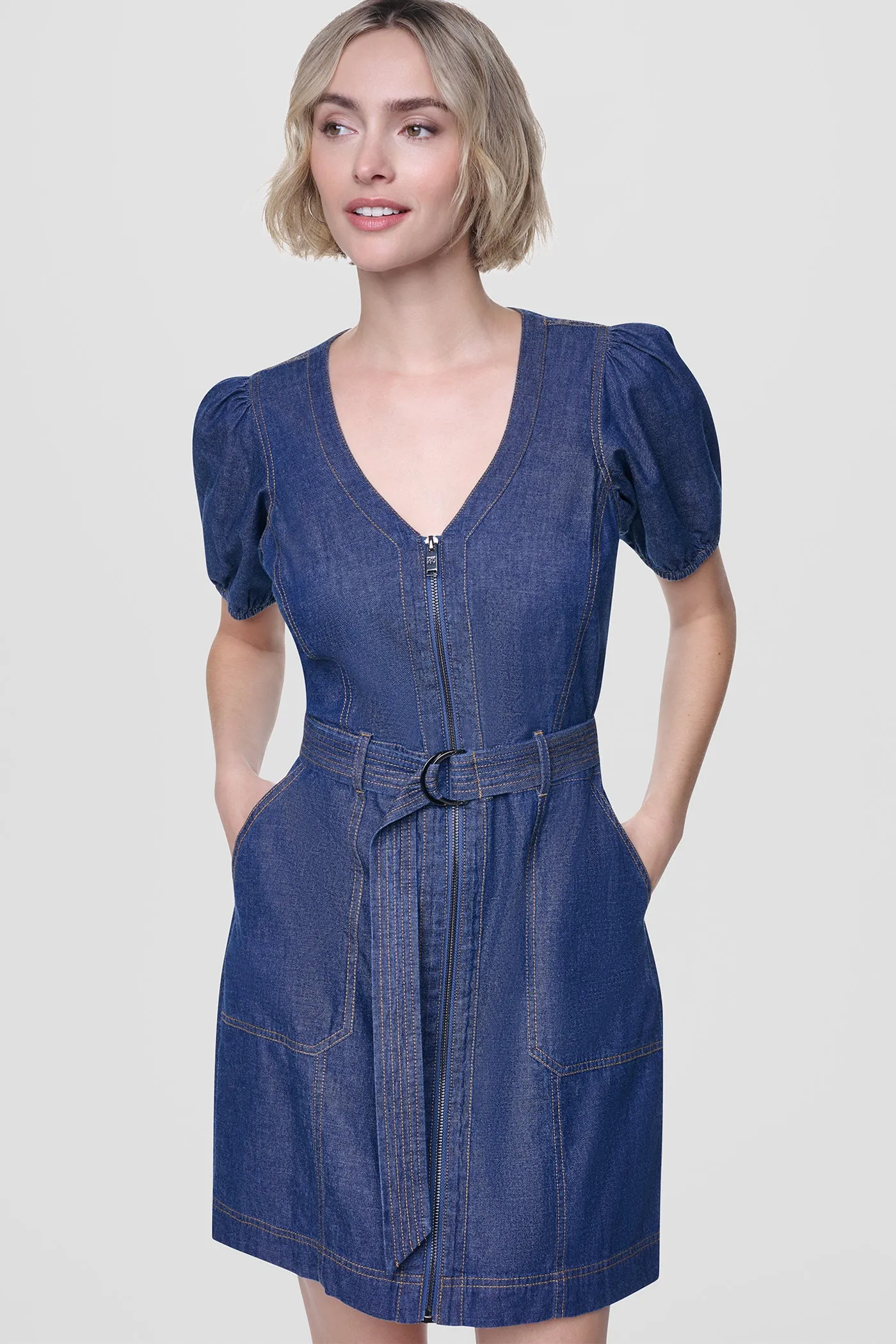 PUFF SLEEVE BELTED DENIM DRESS sold by DKNY product image thumbnail 2