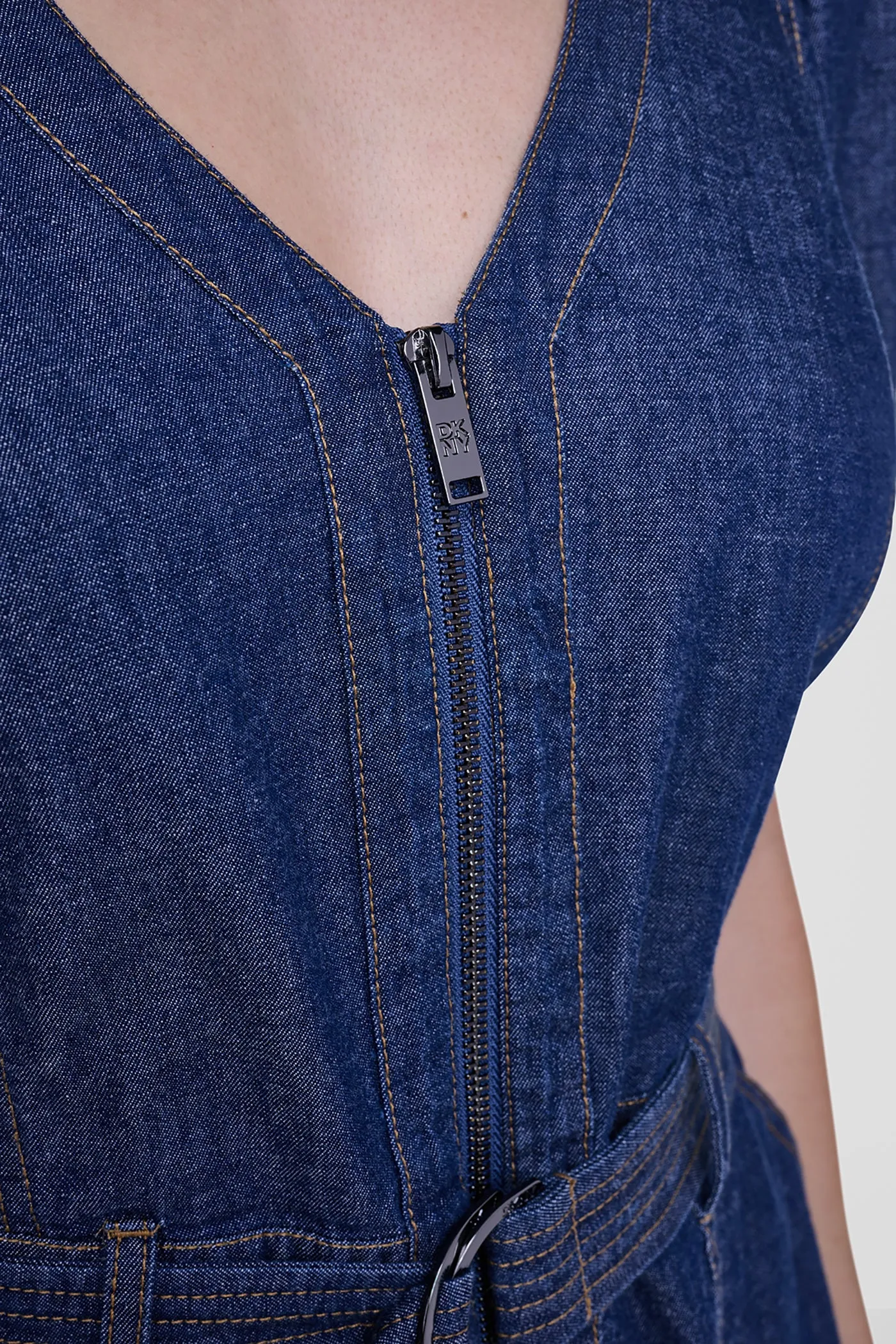 PUFF SLEEVE BELTED DENIM DRESS sold by DKNY product image thumbnail 5