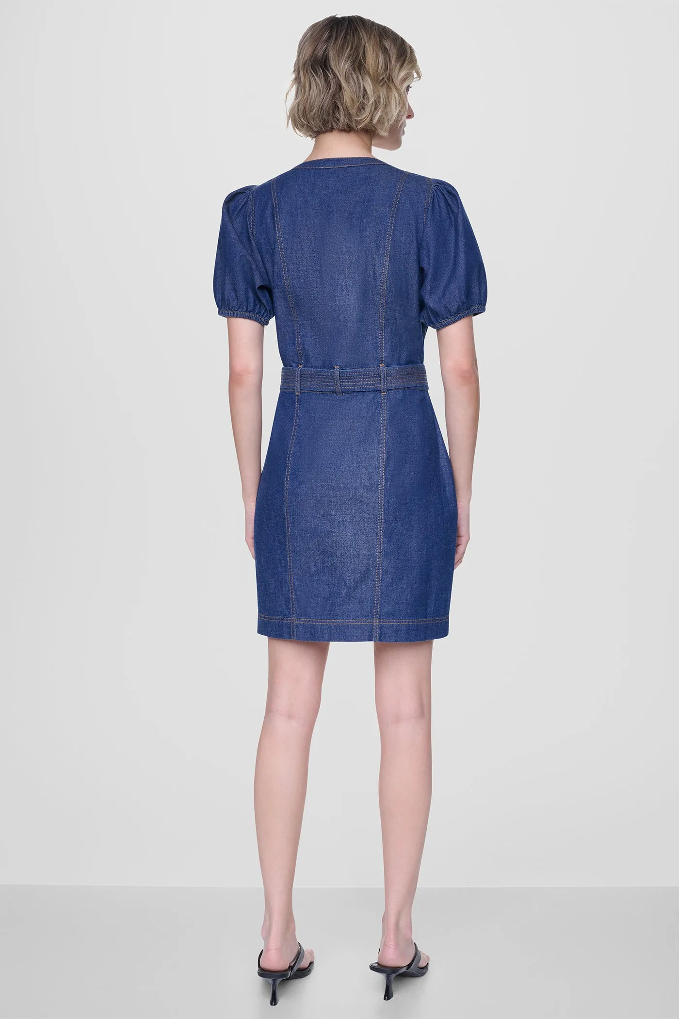 PUFF SLEEVE BELTED DENIM DRESS sold by DKNY product image thumbnail 3