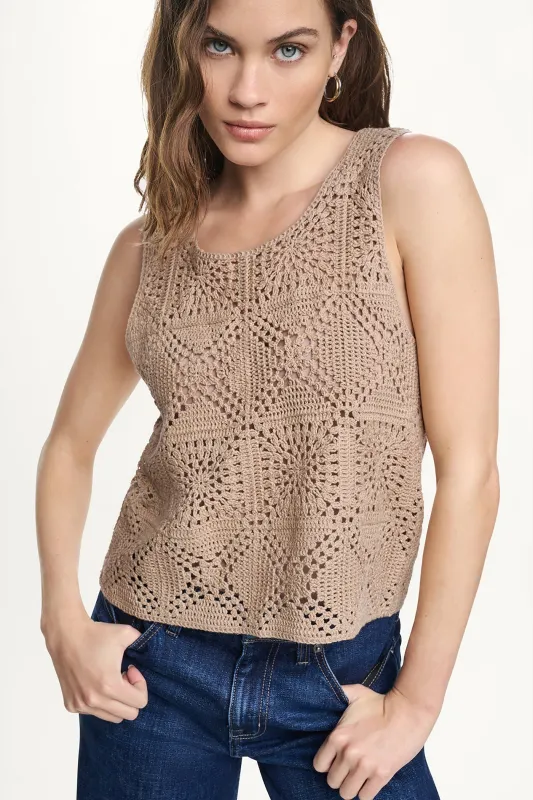 SLEEVELESS CROCHET SQUARE SWEATER made by DKNY