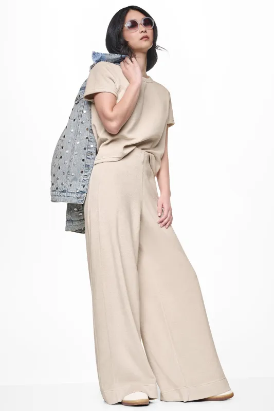 TOWELLING TERRY HIGH-RISE WIDE LEG PANT made by DKNY