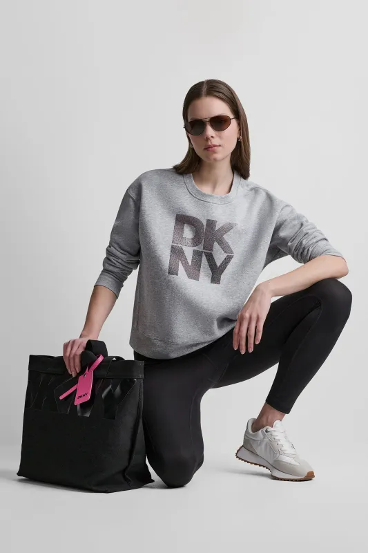 STACKED RHINESTONE LOGO PULLOVER made by DKNY