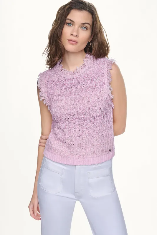 SLEEVELESS FRINGE TRIM SWEATER made by DKNY