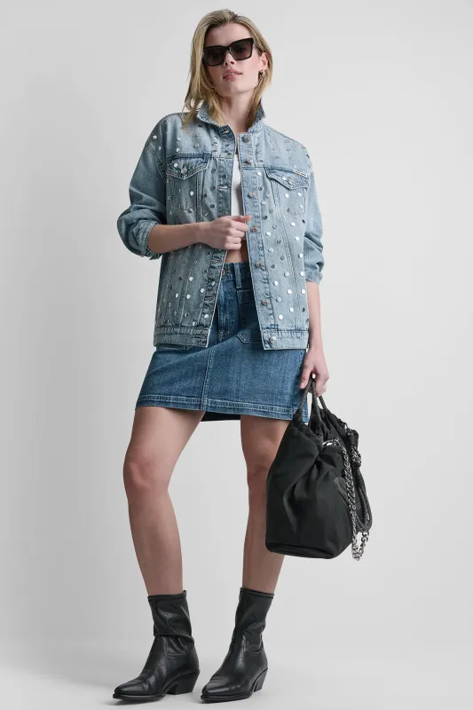 OVERSIZED DENIM TRUCKER JACKET WITH STUDS made by DKNY