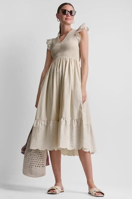 V-NECK MIDI FIT & FLARE DRESS made by DKNY