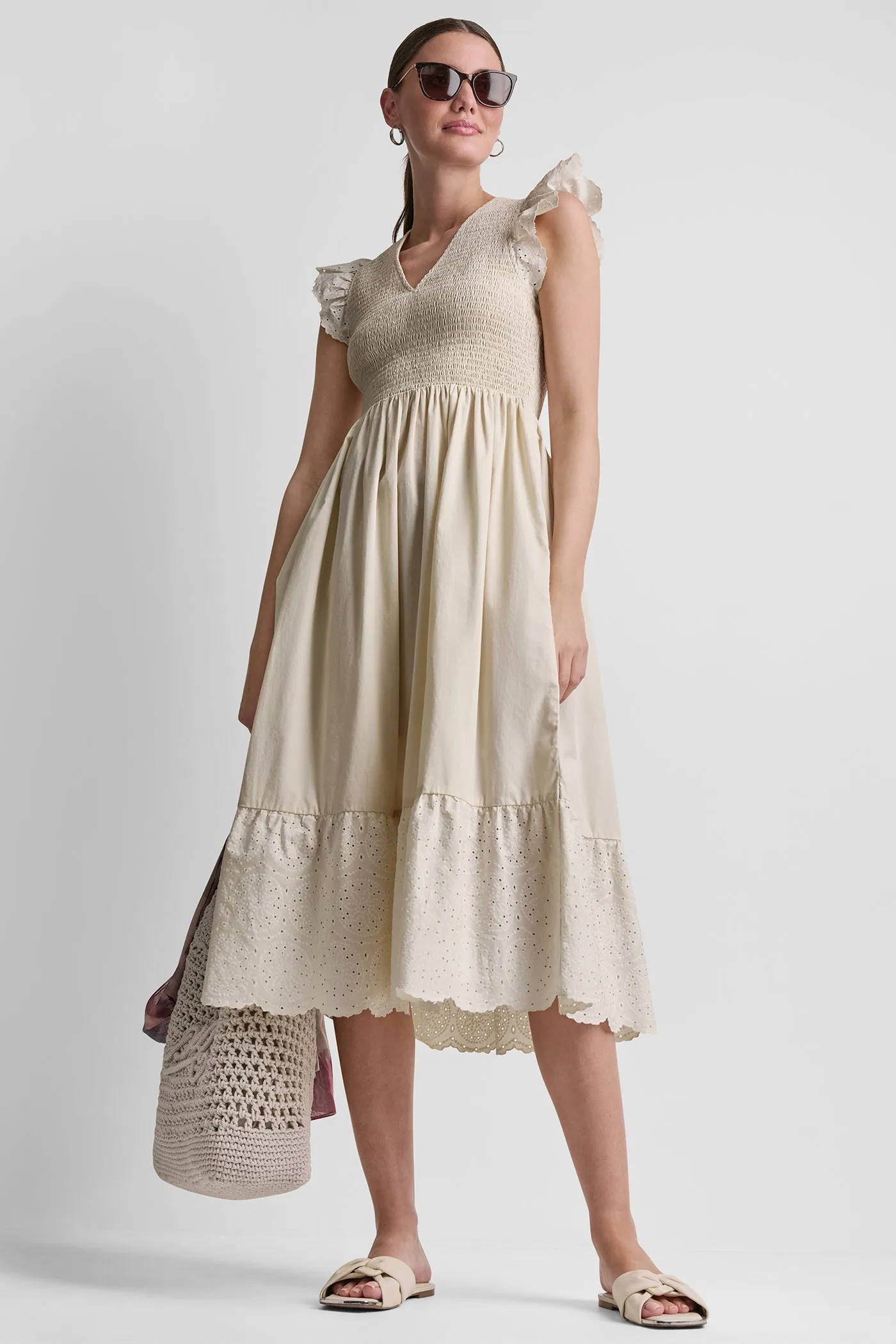 V-NECK MIDI FIT & FLARE DRESS sold by DKNY