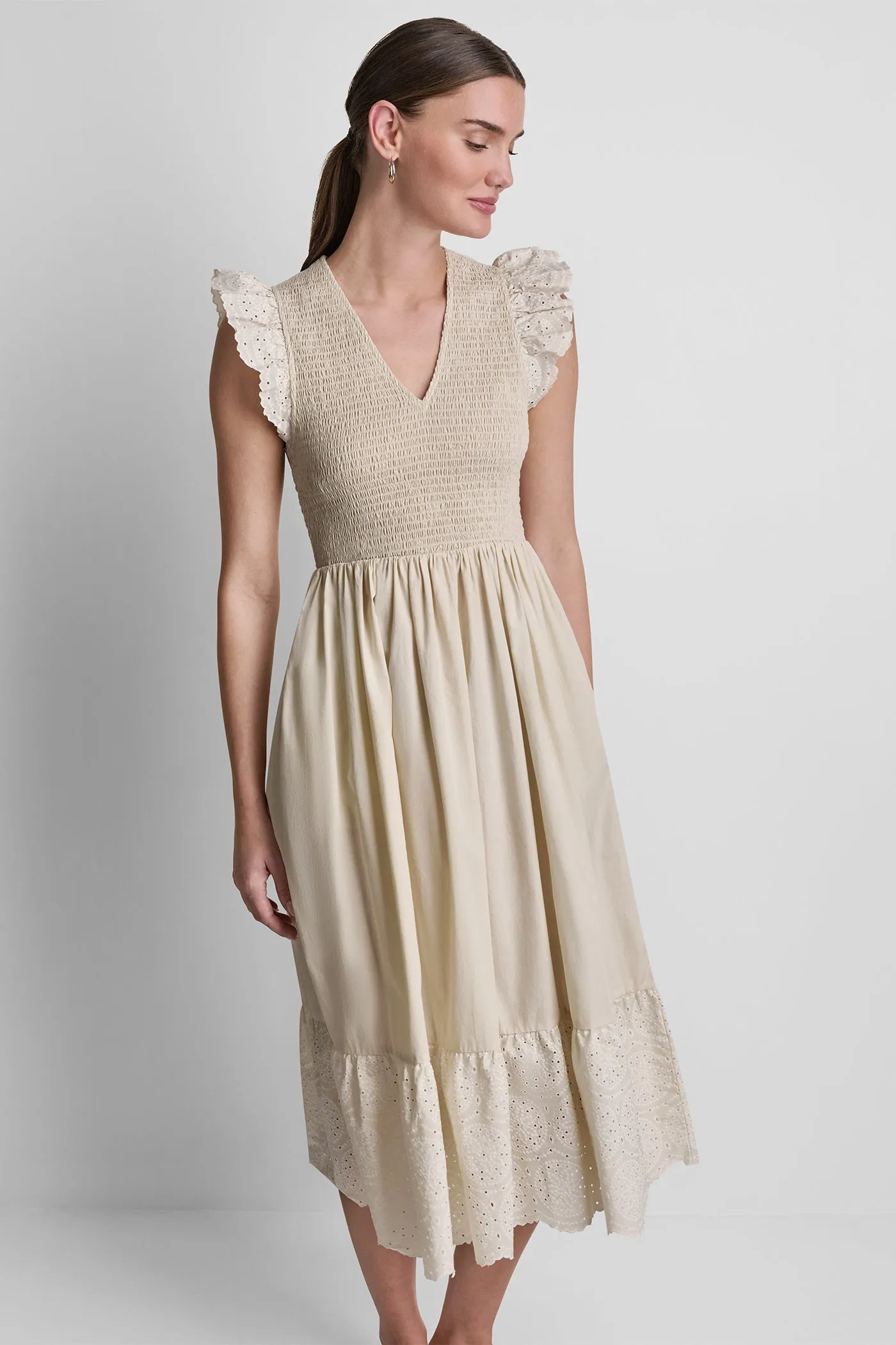 V-NECK MIDI FIT & FLARE DRESS sold by DKNY product image thumbnail 5
