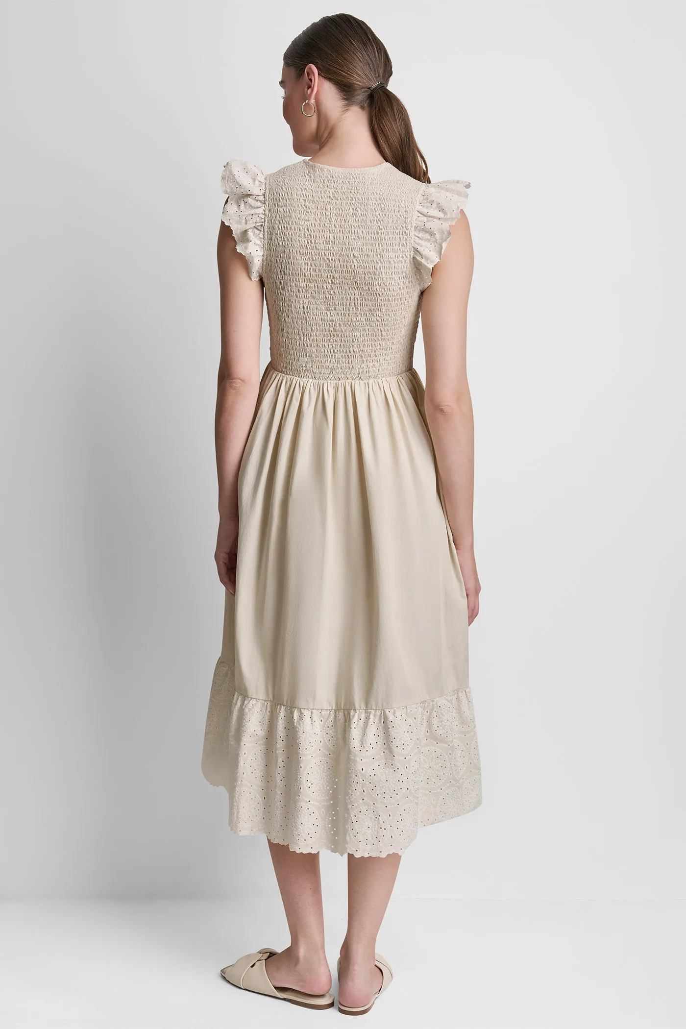 V-NECK MIDI FIT & FLARE DRESS sold by DKNY product image thumbnail 3