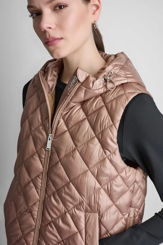 HOODED DIAMOND QUILTED VEST made by DKNY