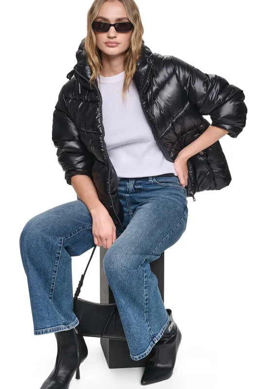 QUILTED PUFFER WITH DRAMA COLLAR made by DKNY