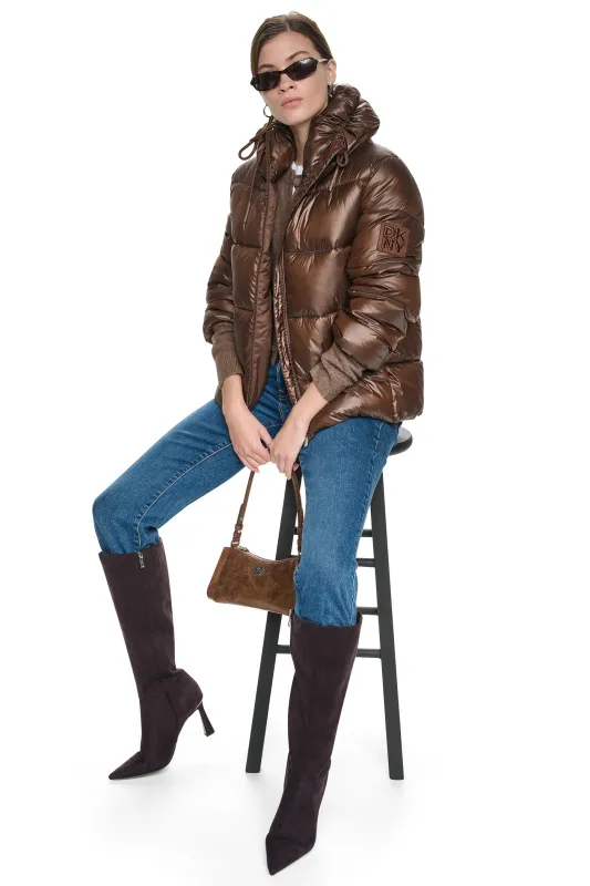 QUILTED PUFFER WITH DRAMA COLLAR made by DKNY