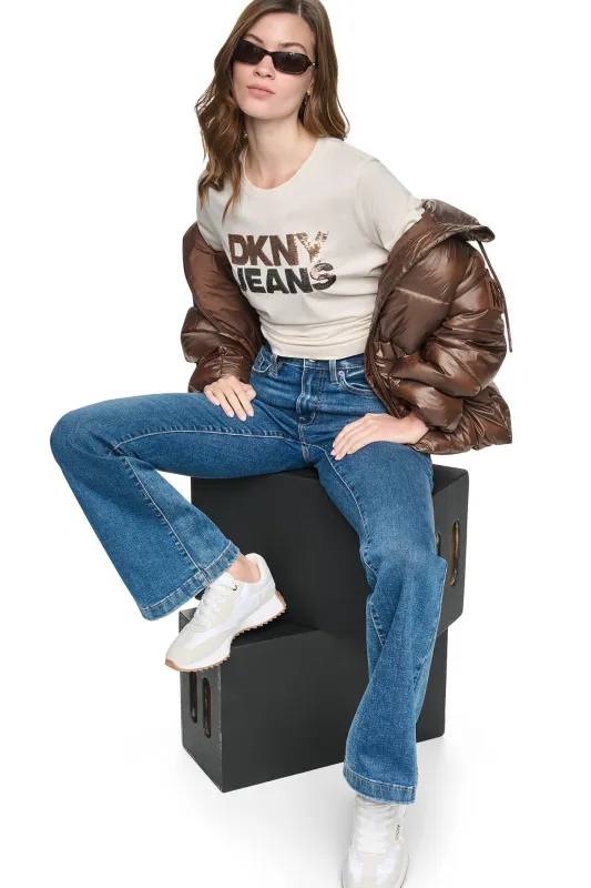 SEQUIN STACKED LOGO TEE made by DKNY