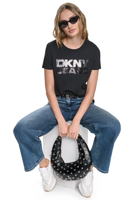 SEQUIN STACKED LOGO TEE made by DKNY