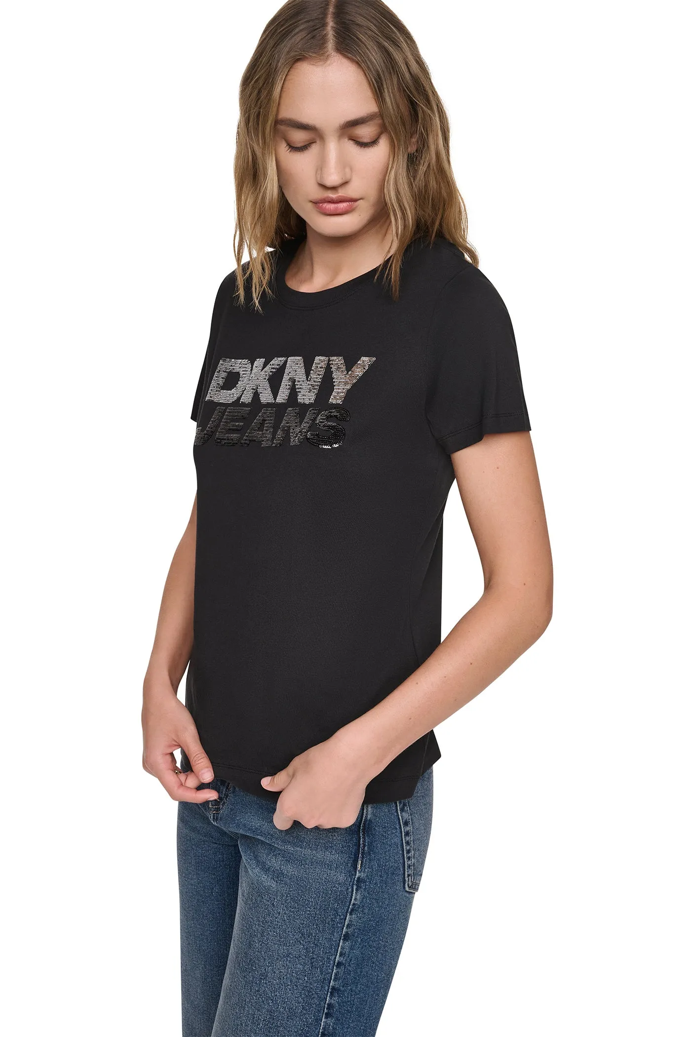 SEQUIN STACKED LOGO TEE sold by DKNY product image thumbnail 4