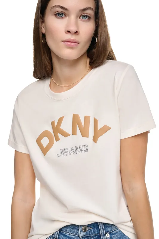 ARCHED RHINESTONE LOGO TEE made by DKNY