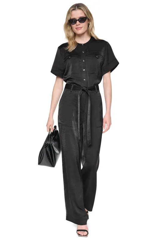 BUTTON FRONT UTILITY JUMPSUIT made by DKNY