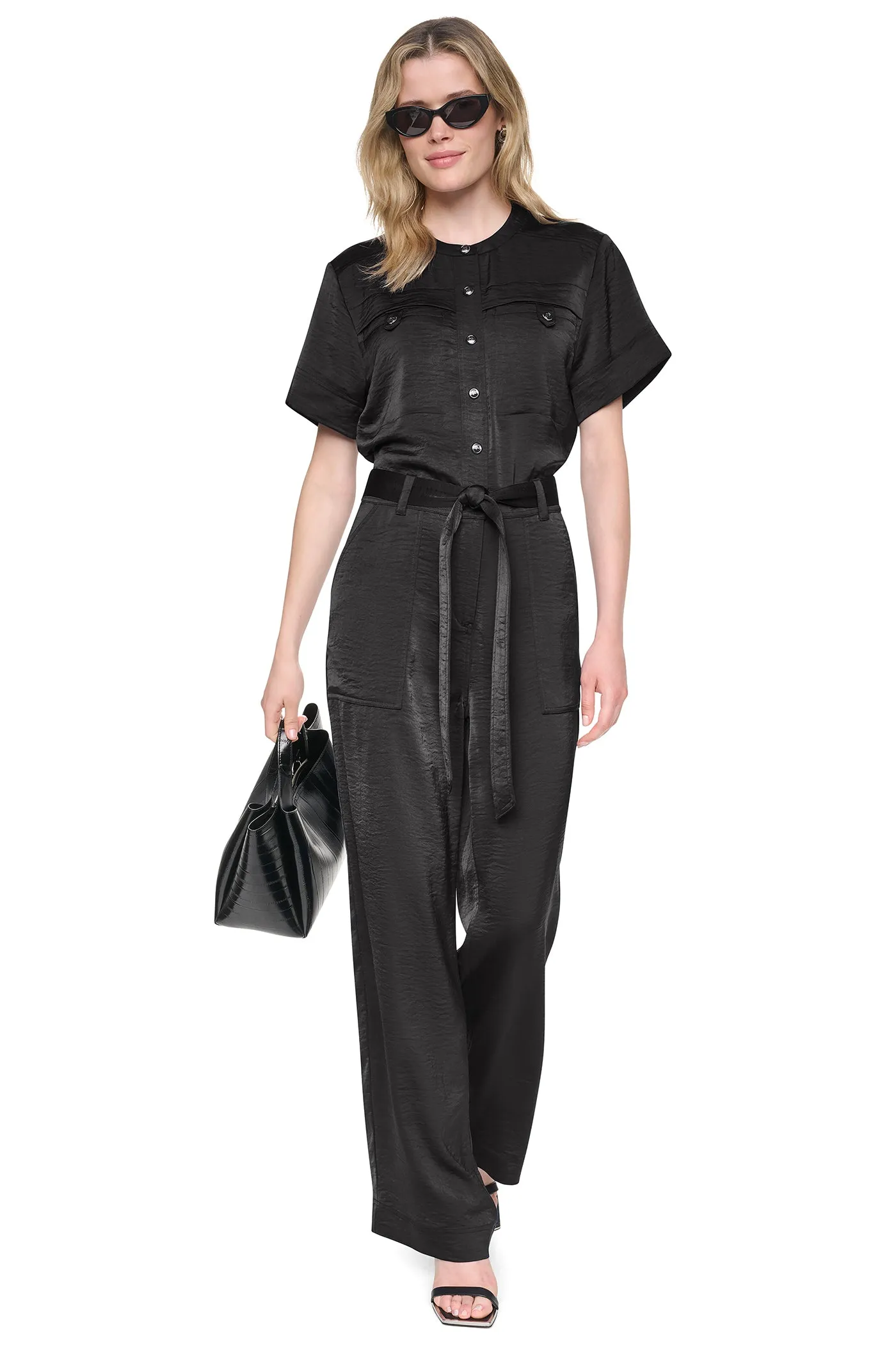 BUTTON FRONT UTILITY JUMPSUIT sold by DKNY