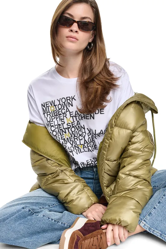 RHINESTONE NEIGHBORHOOD TEE made by DKNY