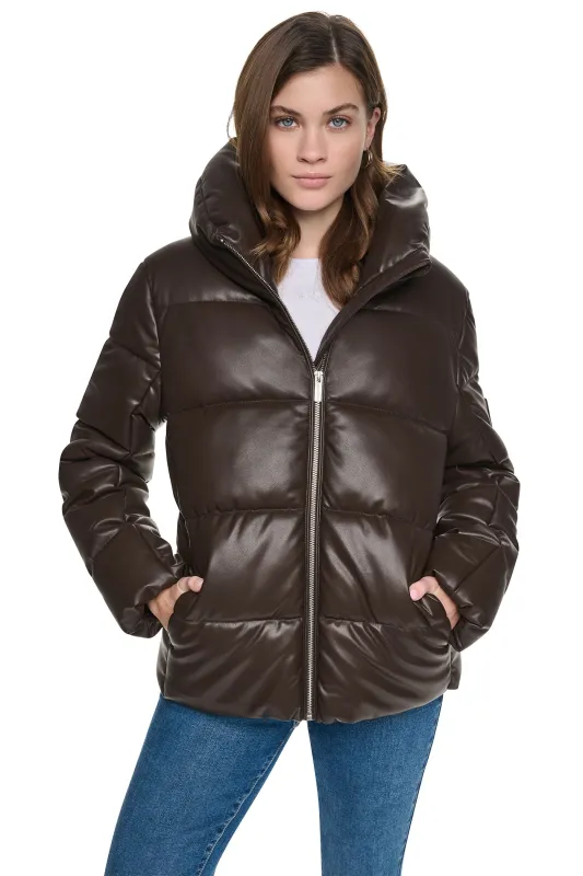 FAUX LEATHER PUFFER JACKET made by DKNY