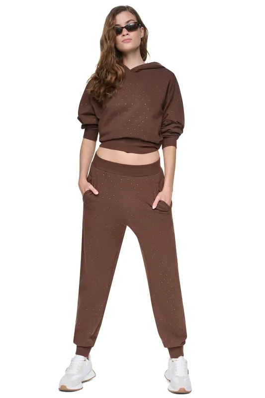 HIGH-RISE RHINESTONE JOGGER PANT made by DKNY
