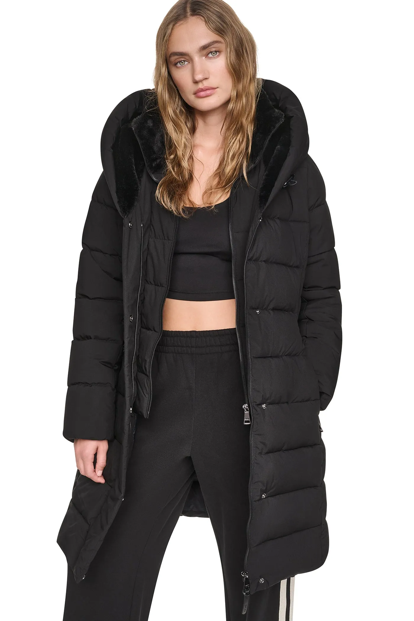 LONG BELTED LAYERED PUFFER sold by DKNY