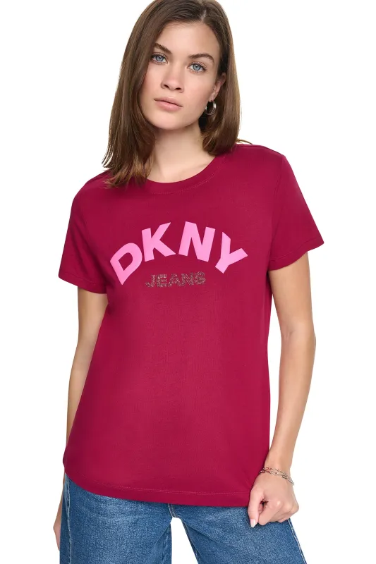 ARCHED RHINESTONE LOGO TEE made by DKNY
