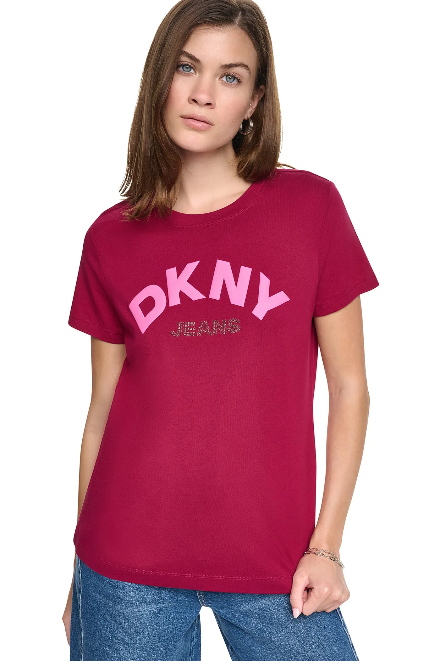 ARCHED RHINESTONE LOGO TEE sold by DKNY