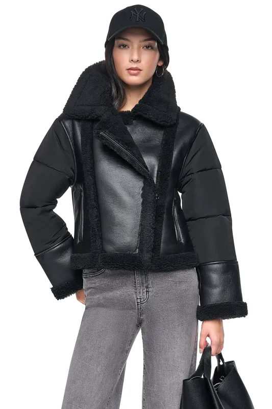 PUFF SLEEVE FAUX SHEARLING JACKET made by DKNY