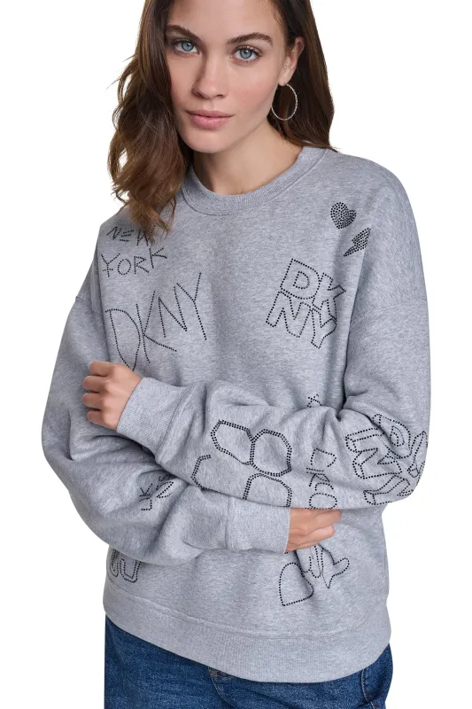 RHINESTONE GRAFFITI LOGO SWEATSHIRT made by DKNY