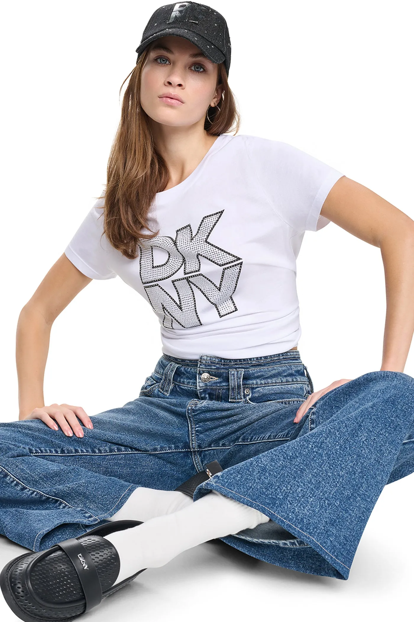 CRYSTAL DISTRESSED LOGO TEE sold by DKNY
