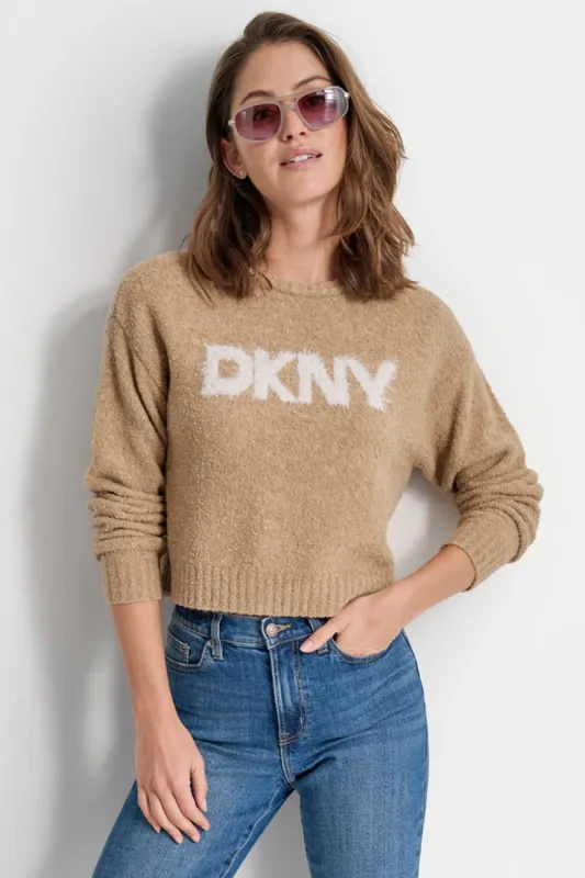 TINSEL LOGO BOUCLE SWEATER sold by DKNY