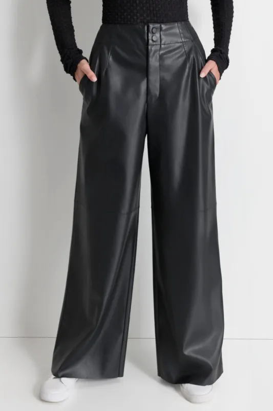 FAUX LEATHER WIDE LEG PANT sold by DKNY