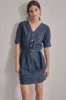V-NECK BUTTON FRONT LIGHTWEIGHT DENIM DRESS sold by DKNY