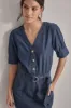 V-NECK BUTTON FRONT LIGHTWEIGHT DENIM DRESS sold by DKNY