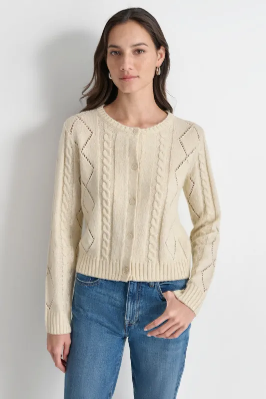 DIAMOND POINTELLE CARDIGAN sold by DKNY
