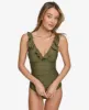 RUFFLED PLUNGE V-NECK ONE PIECE sold by DKNY
