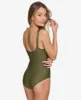 RUFFLED PLUNGE V-NECK ONE PIECE sold by DKNY