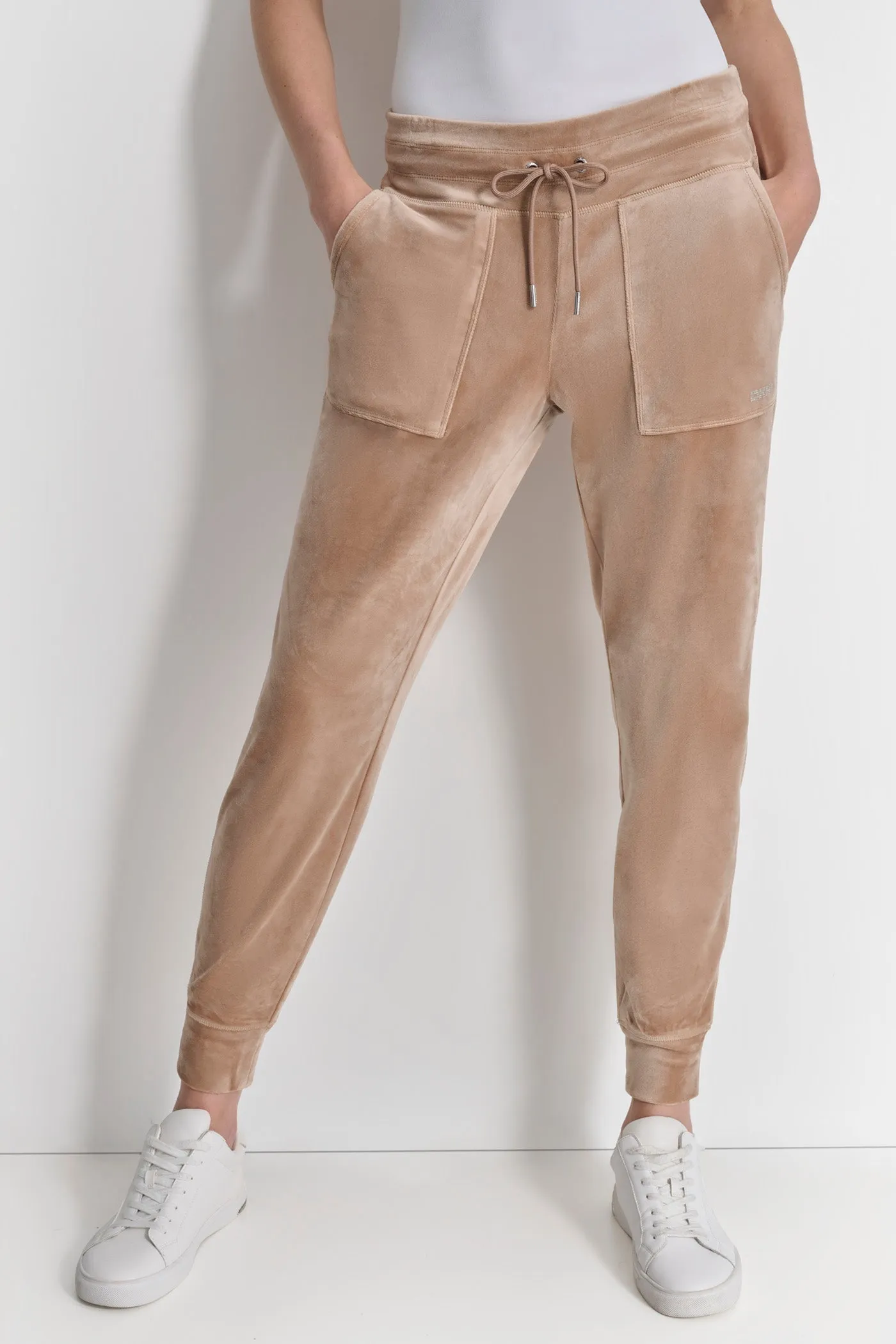 PLATINUM VELOUR RHINESTONE LOGO JOGGER sold by DKNY