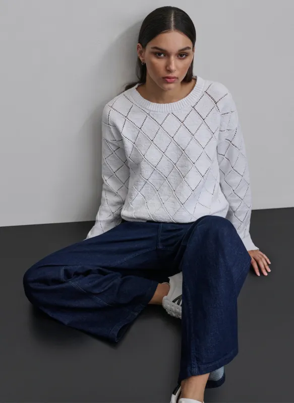 DIAMOND POINTELLE CREWNECK PULLOVER sold by DKNY