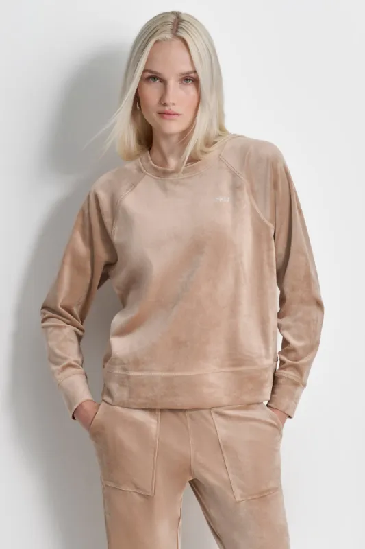 PLATINUM VELOUR RHINESTONE LOGO PULLOVER sold by DKNY