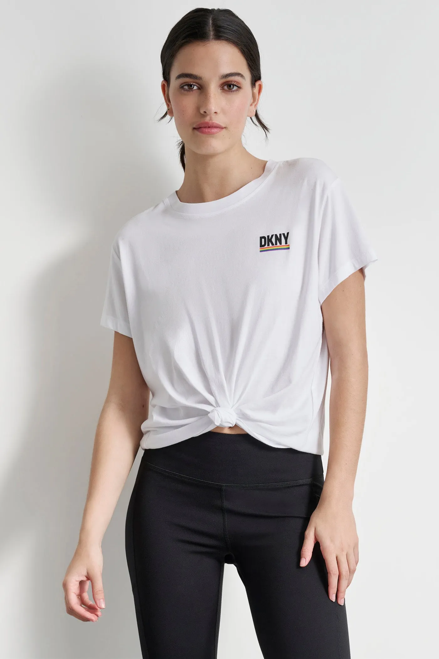 RAINBOW PRIDE LOGO KNOT FRONT TEE sold by DKNY