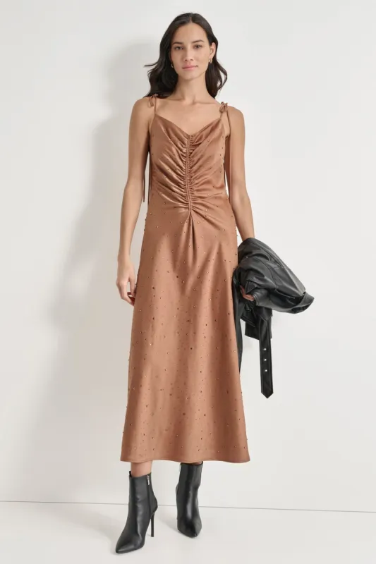 CRYSTAL EMBELLISHED RUCHED DRESS sold by DKNY