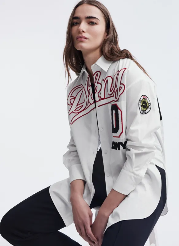 PATCH AND EMBROIDERY OVERSIZED SHIRT sold by DKNY