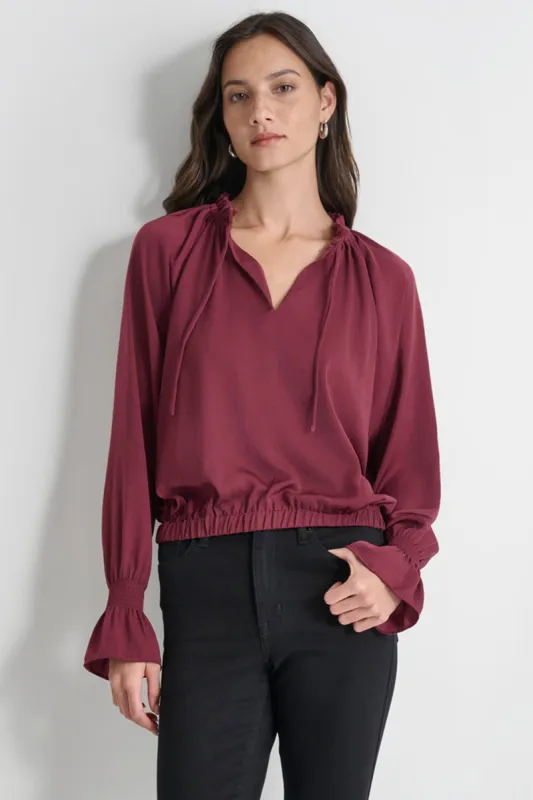 SMOCKED CUFF RAGLAN SLEEVE BLOUSE sold by DKNY