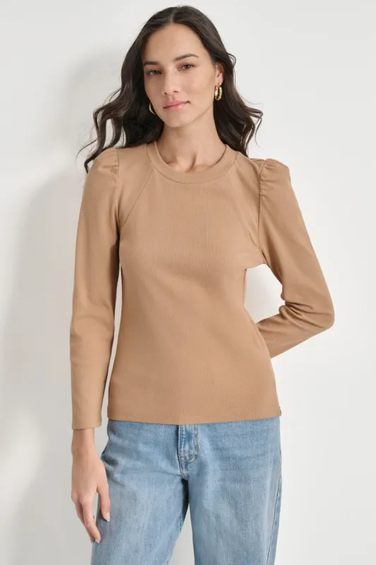 PUFF SLEEVE CREW NECK TOP made by DKNY