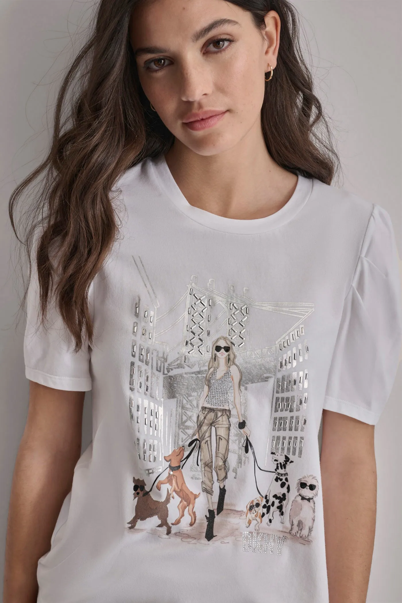 PUFF SLEEVE DOG WALKER CONVERSATIONAL TEE sold by DKNY product image thumbnail 2