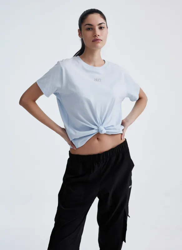 METALLIC BUBBLE LOGO KNOT FRONT TEE sold by DKNY